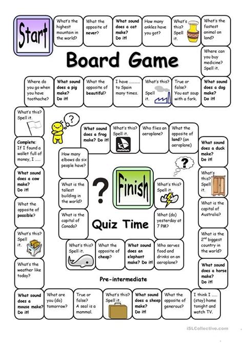 Board Game Quiz Time Pre Intermediate English Esl Worksheets For