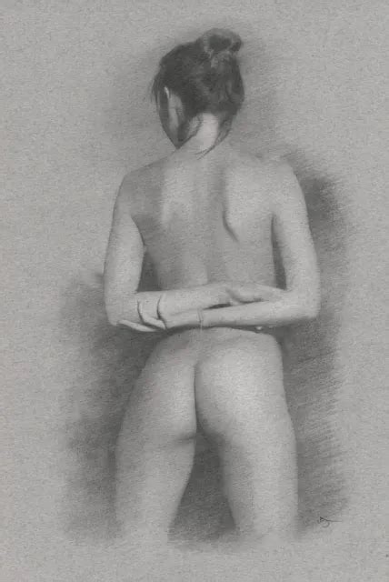 Nude Female Original Drawing Charcoal Fine Art Naked Woman Lady Model