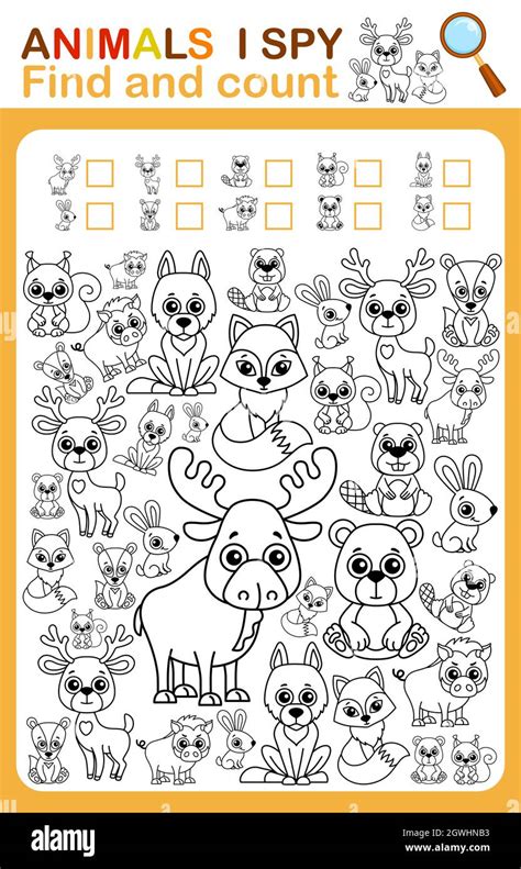 Coloring Book Page I Spy Count And Color Wild Animal Printable