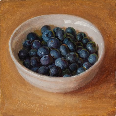 Wang Fine Art Blueberries In A Bowl Still Life Oil Painting Small Work