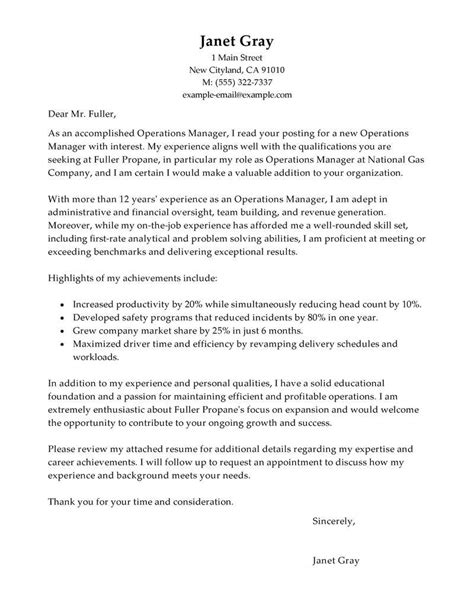 Operations Manager Cover Letter Examples MyPerfectResume