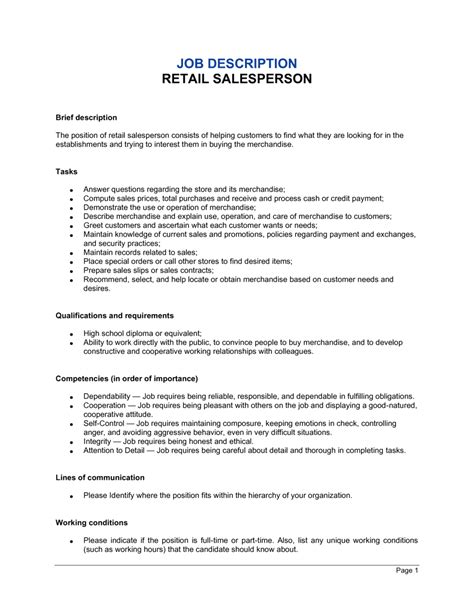 Sales Job Description Template
