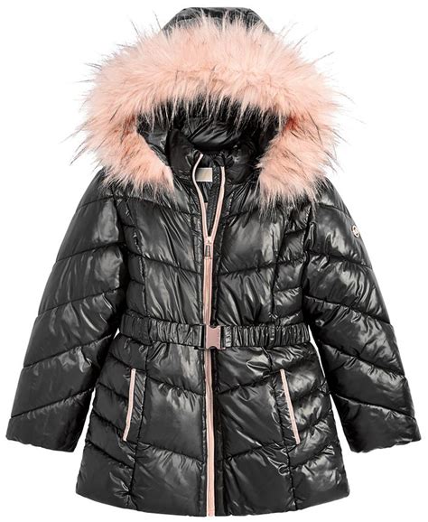 Michael Kors Toddler Girls Hooded Puffer Stadium Jacket With Faux Fur