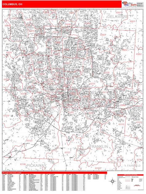 Columbus Ohio Zip Code Wall Map Red Line Style By Marketmaps Mapsales