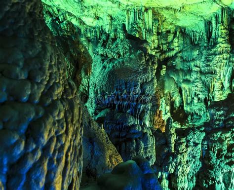 Under The Ground Beautiful View Of Stalactites And Stalagmites In