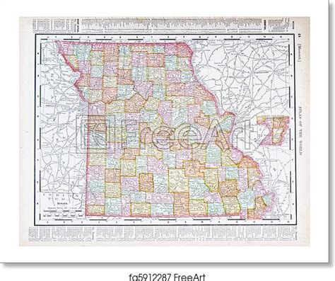 Free Art Print Of Antique Color Map Missouri Mo United States Usa Vintage Map Of The State