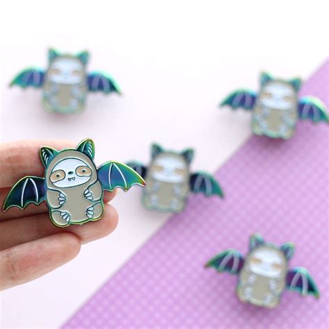 Bat Sloth Pin Bat Enamel Pin Lapel Badge Pastel Goth Pin Etsy
