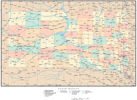 South Dakota Adobe Illustrator Map With Counties Cities County Seats