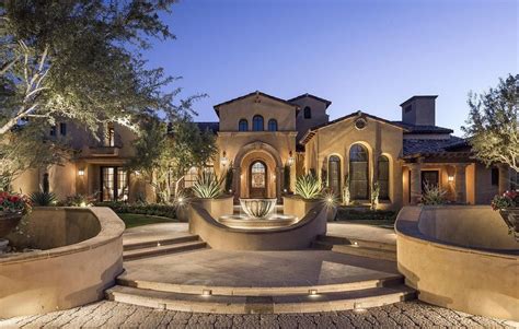 Mediterranean Luxury Home Front Entrypatio Courtyard With Water