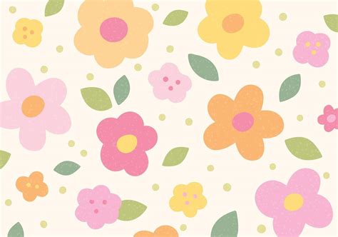 Hand drawn untrimmed cute shapes floral background design. Pink and orange colored flowers are
