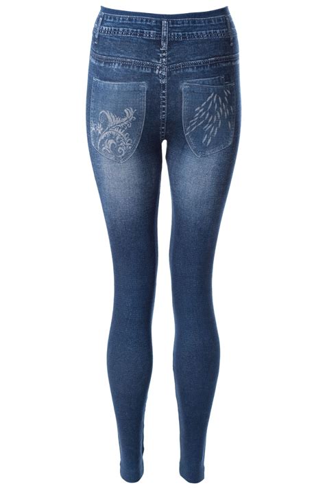 Womens Ladies Denim Look High Waist Ripped Faded Jeans Leggings Jeggings Ebay