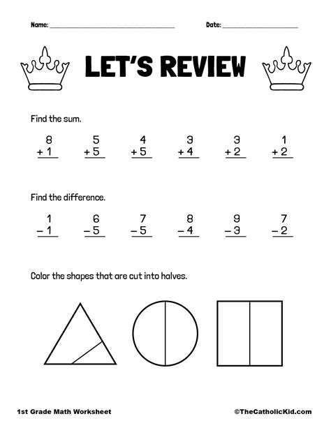 Review Fractions Addition And Subtraction 1st Grade Math Worksheet