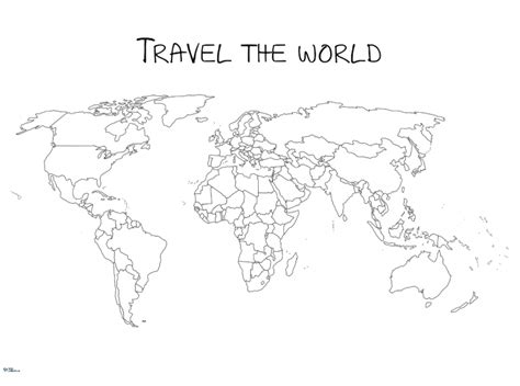 Umrisse der welkarte mit staatsgrenzen, schwarzweis. Weltkarte Travel the world zum Ausmalen Geschenke