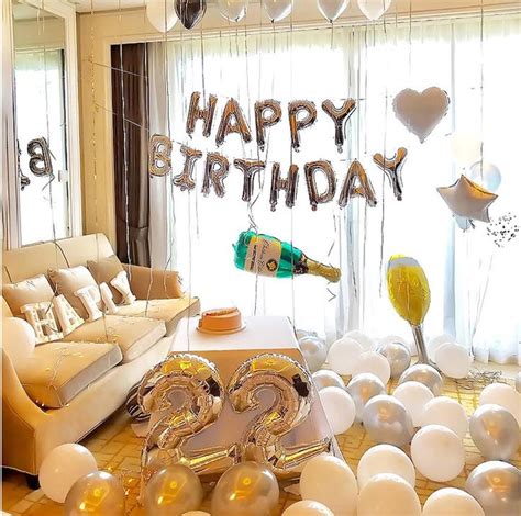 Silver Happy Birthday Decoration Set 22th Birthday Party Etsy In 2022