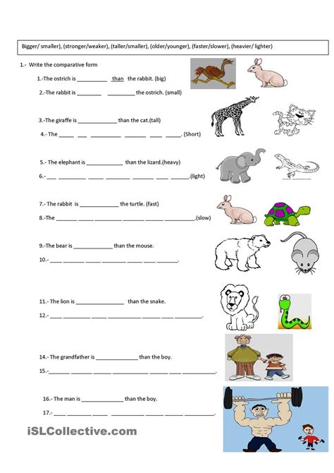Comparative Exercise Worksheets For Kids Comparative Adjectives