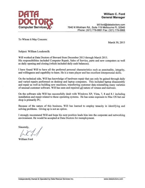 Data Doctors Recommendation Letter