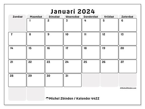 Kalender Januari 2024 Om Af Te Drukken “44zz” Michel Zbinden Nl