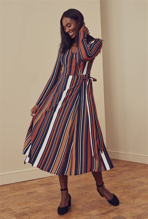Navy Stripe Print Wrap Midi Dress Long Tall Sally