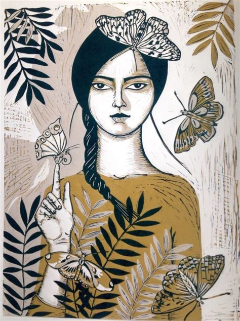 Butterfly Perch 2015 By Alison Headley Art Linocut Illustration Art