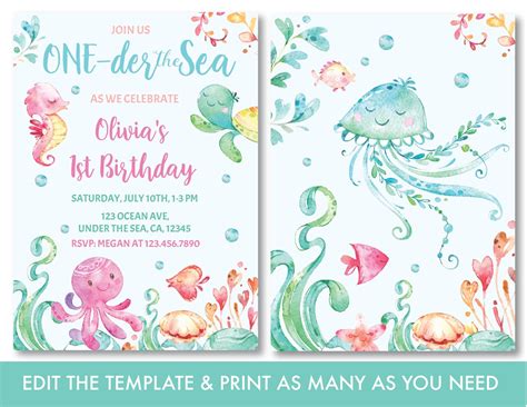 Under the Sea First Birthday Invitation Oneder the Sea | Etsy