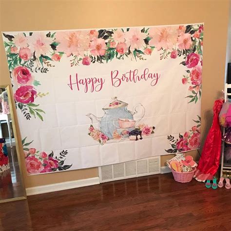 Custom Tea Party Theme Backdrop Spring Floral Happy Birthday Background