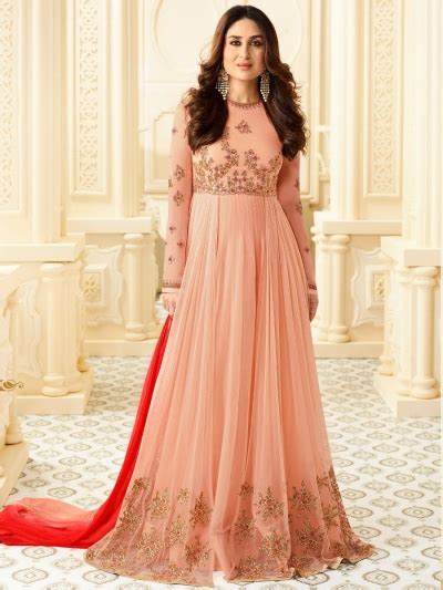 Buy Kareena Kapoor Peach Color Georgette Straight Cut Salwar Kameez In Uk Usa And Canada