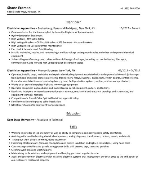 Electrician Apprentice Resume Samples | Velvet Jobs