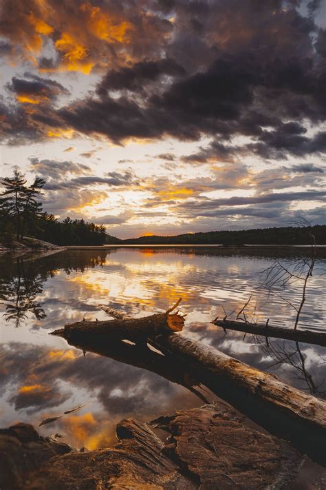 Sunset Over The Water In Killarney Provincial Park On Canada Oc