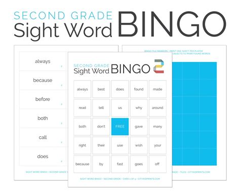 Second Grade Sight Word Bingo And Flashcards Instant Download Etsy