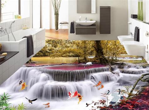 Custom 3d Stereoscopic Floor Murals Photo Waterfall Water Floor