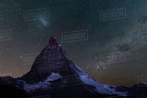 The Matterhorn Under Starry Sky Zermatt Switzerland Stock Photo