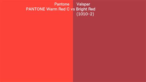 Pantone Warm Red C Vs Valspar Bright Red 1010 2 Side By Side Comparison