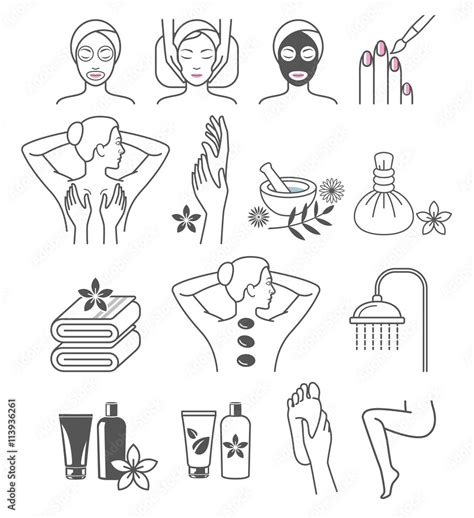 Spa Massage Therapy Skin Care And Cosmetics Services Icons Vector Stock Vektorgrafik Adobe Stock
