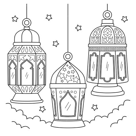 Ramadan Lantaarn Kleurplaat Voor Kinderen Premium Vector