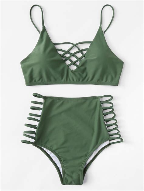 womens bathing suits tie knot bikini set crop top swimsuit cutout swimwear two piece sporty two