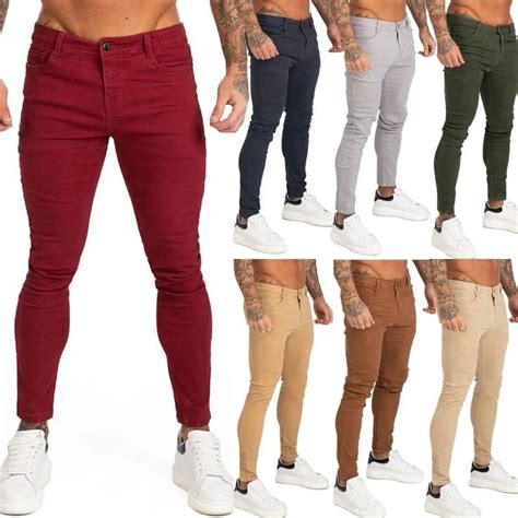 Men Colored Jeans Skinny Elastic Waist Super Spray On Fashion Jeans