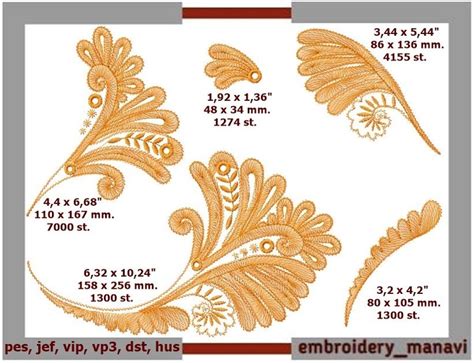 Set Of 11 Digital Machine Embroidery Designs Delicate Pattern Etsy