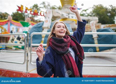 Beautiful Young Girl Having Fun And Laughing In The Amusement Park Stock Image Image Of Happy