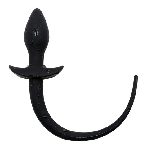 32mm Black Silicone Anal Dildo Butt Plug With Bent Tail Adult Costume