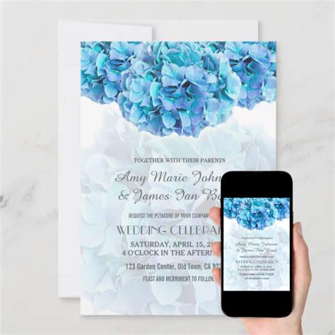 Blue Hydrangea Wedding Invitations Hydrangea3 Zazzle