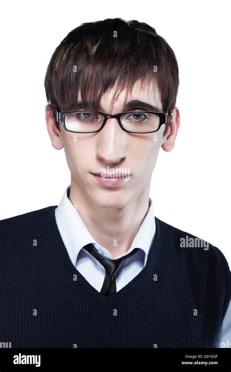 Cute Young Guy With Fashion Haircut Wearing Glasses On White Stock