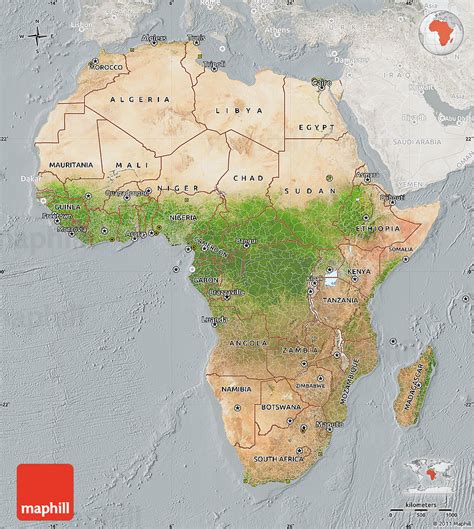 Satellite Map Of Africa Lighten Semi Desaturated