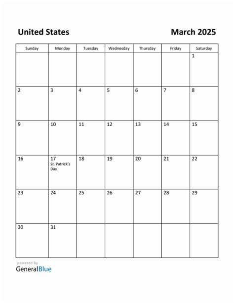March 2025 Monthly Calendar With United States Holidays