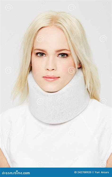 On The Road To Recovery A Beautiful Young Woman In A Neck Brace