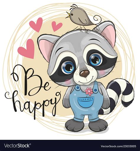 Cute Cartoon Raccoon With Flower Vector Image On