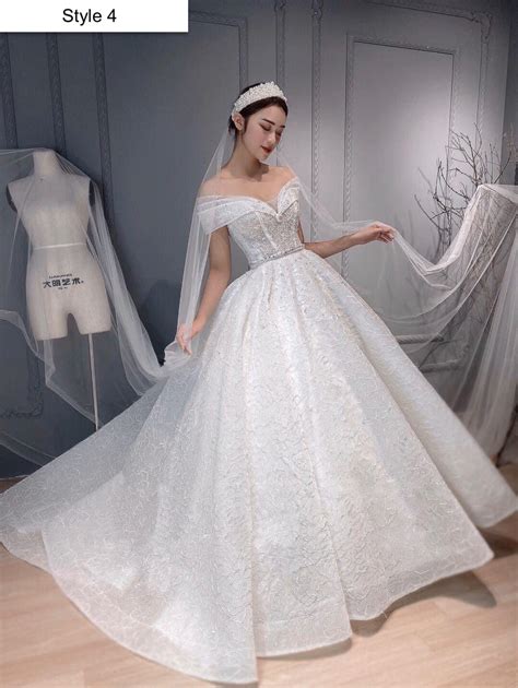Full Floral Lace Off The Shoulder Or Sleeveless White Princess Ballgown Wedding Dress With Train