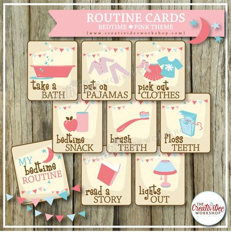 Bedtime Routine Cards Pink Or Girl Theme By Creativideeworkshop