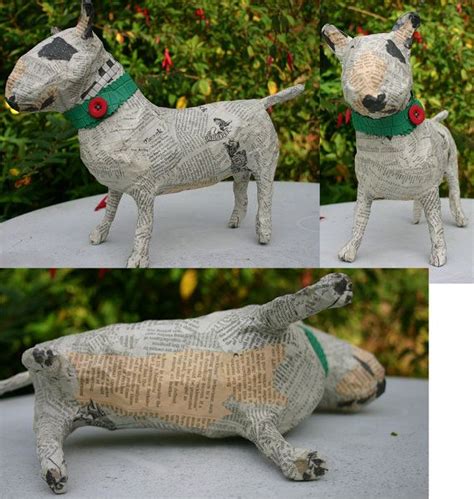Papier Maché Bull Terrier with Soft Green by TheTerriersClub Green