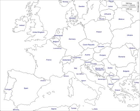 Europe Map Black And White Printable