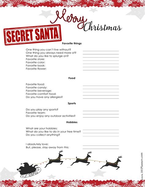 Secret Santa Template Secret Santa Questions And Forms